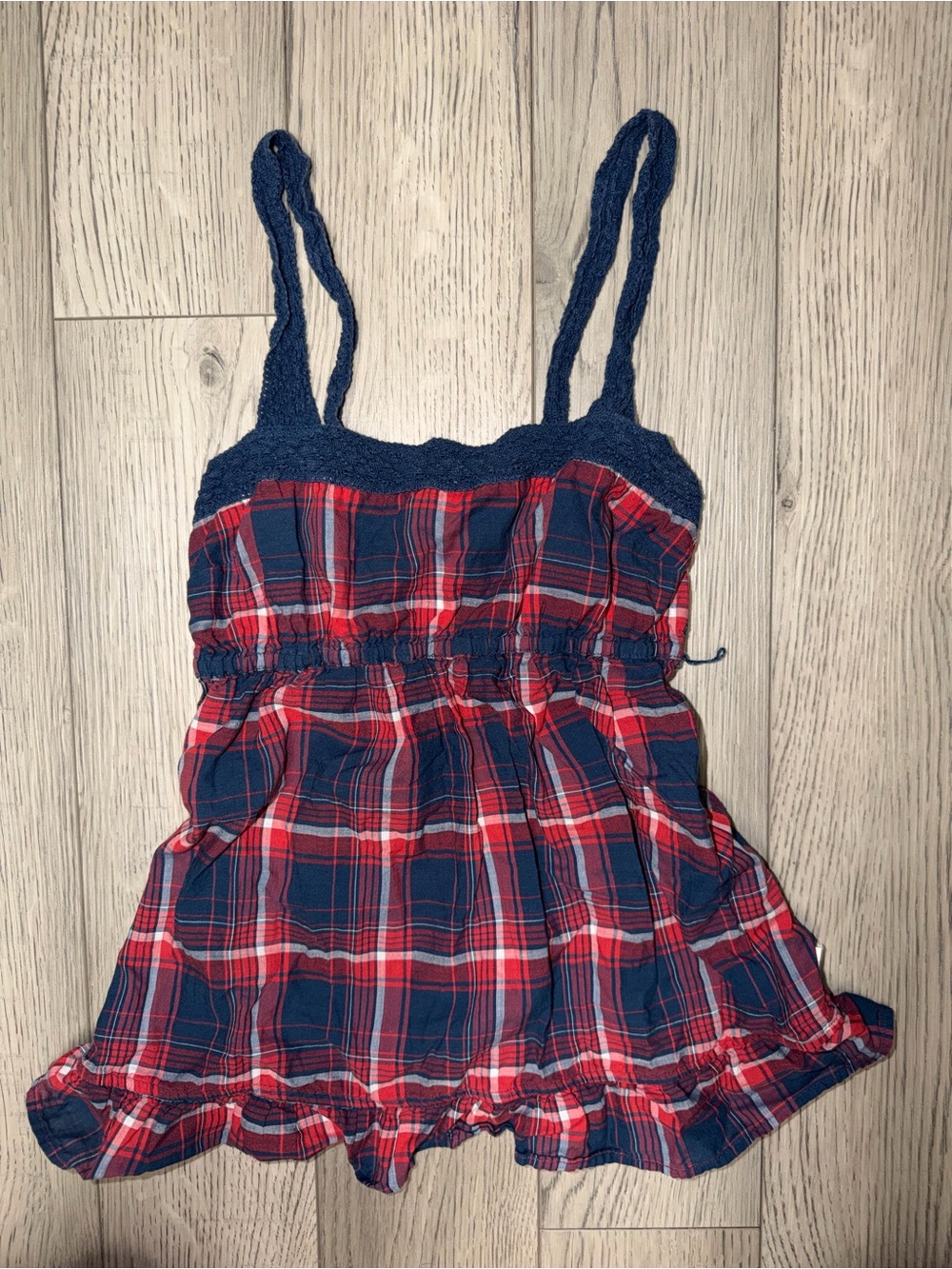 Y2K Hollister plaid babydoll lace tank top